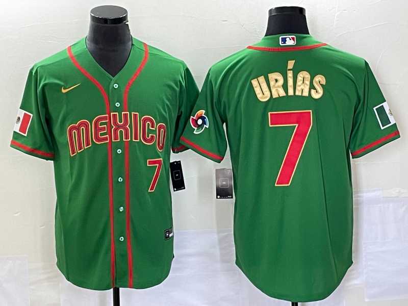 Men%27s Mexico Baseball #7 Julio Urias Number 2023 Green Red Gold World Baseball Classic Stitched Jersey 2->2023 world baseball classic->MLB Jersey